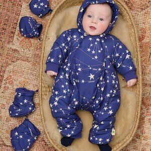 NWT Bonnie Mob Bute Baby Navy Recycled Constellation Hooded Zip Snowsuit 12-18M